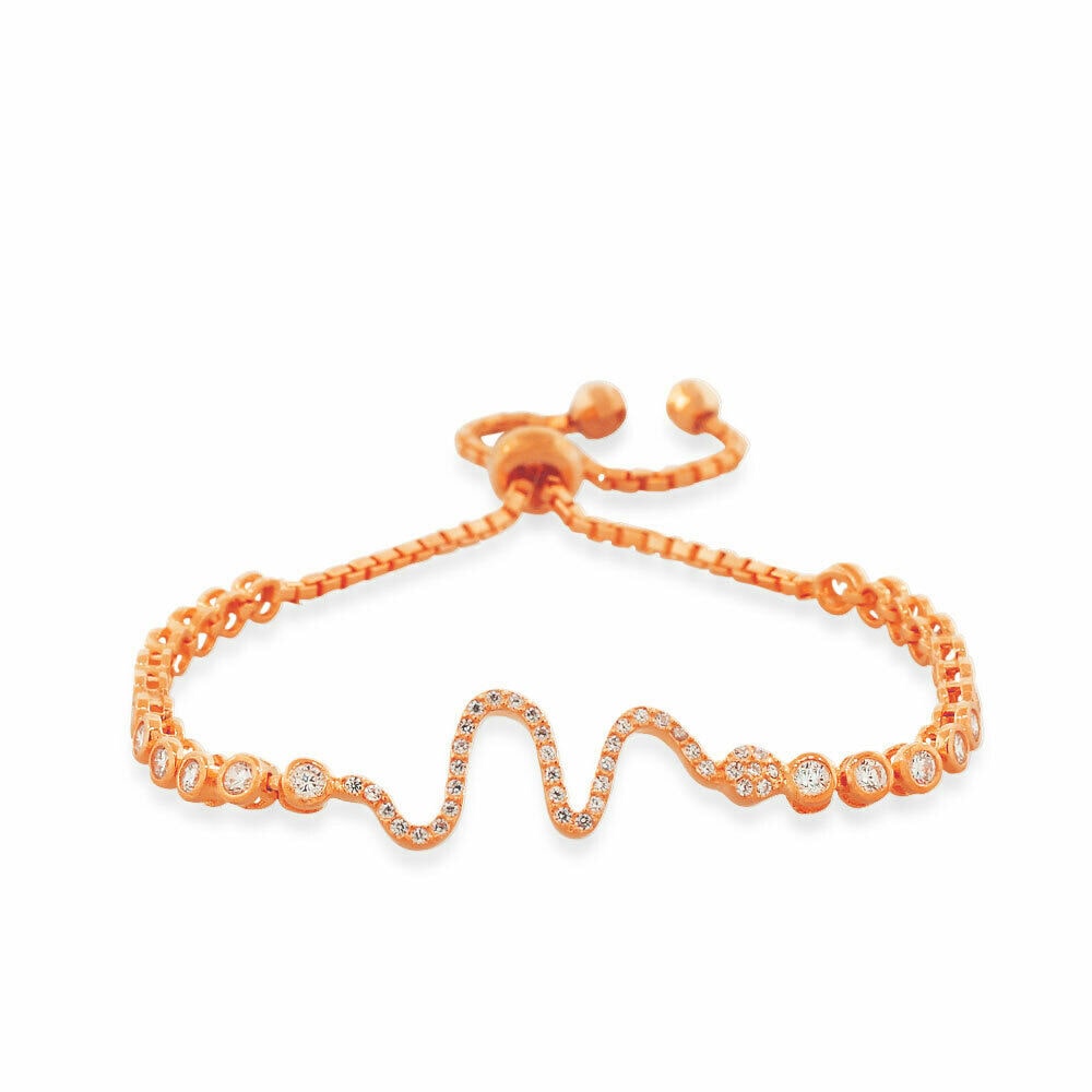 

Sterling Silver Rose Gold-Tone White Crystals Snake Womens Link Chain Bracelet