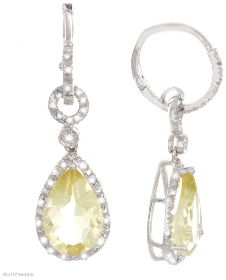 

Sterling Silver 925 Womens Genuine yellow Citrine Tear Drop Diamond Earrings