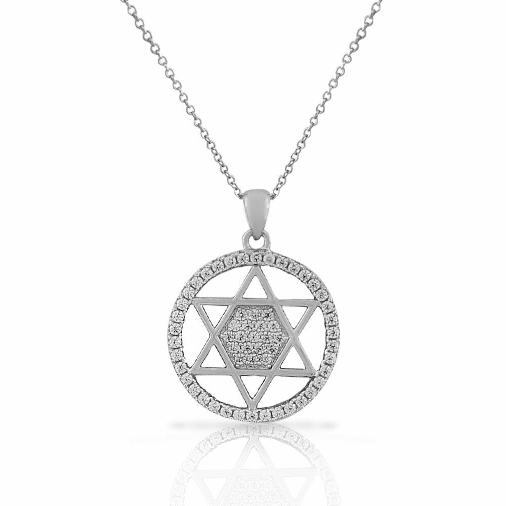 

Sterling Silver Jewish Star of David White Crystals CZ Womens Pendant Necklace
