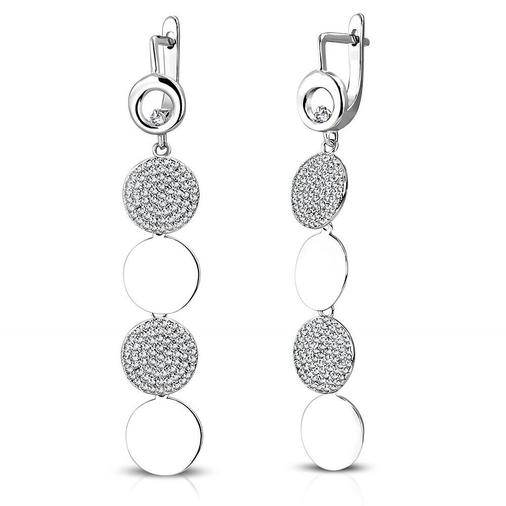 

Sterling Silver Polished Circle White Clear CZ Long Dangle Drop Earrings 2 35