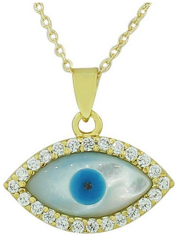 

Sterling Silver Yellow Gold Crystals Pearl Womens Evil Eye Pendant Necklace