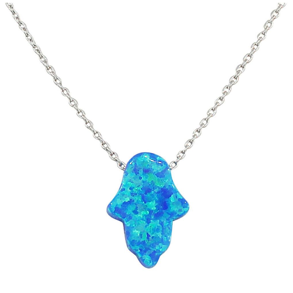 

Sterling Silver Evil Eye Hamsa Blue Turquoise Loose Fire Opal Pendant Necklace