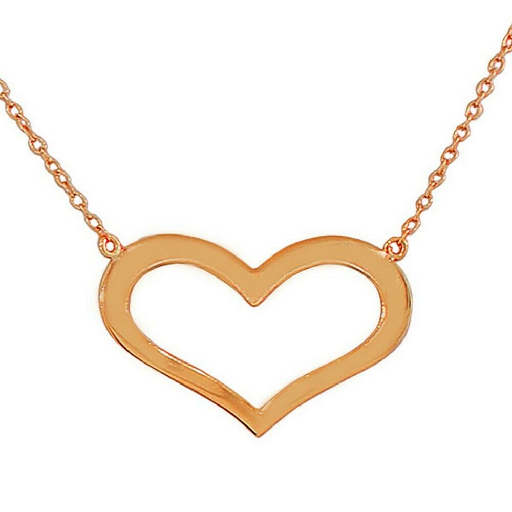 

Sterling Silver Rose Gold Open Love Heart Polished Classic Pendant Necklace