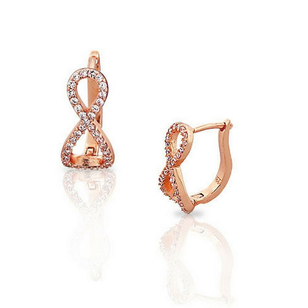 

Sterling Silver Yellow Gold White Crystals CZ Infinity Hoop Huggie Earrings