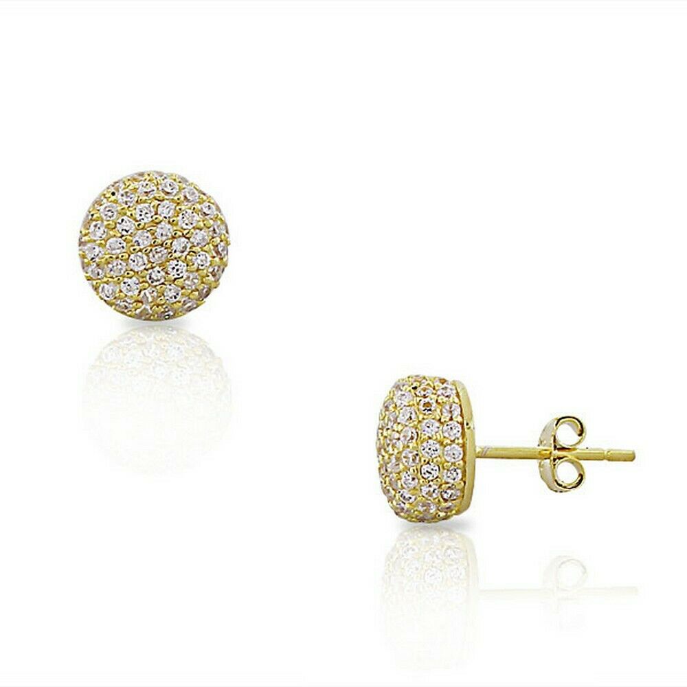 

Sterling Silver Yellow Gold White Crystals CZ Round Classic Stud Earrings