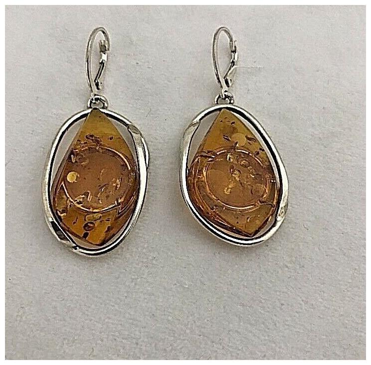 

Sterling Silver 925 Baltic Amber 1 x 2 Oval Earrings Lever Backs