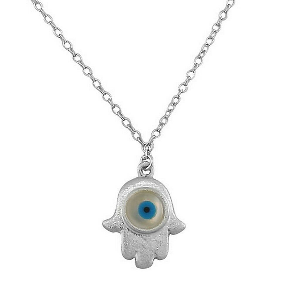 

Sterling Silver Yellow Gold Evil Eye Hamsa Matte Glitter Womens Pendant Necklace
