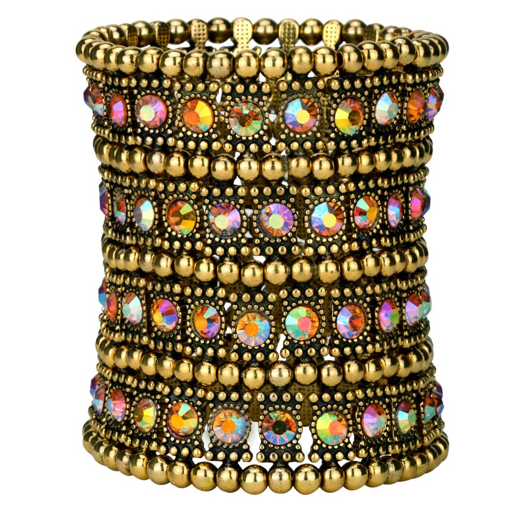 

Stretch cuff bracelet bridal party jewelry gifts women her A1 4 row gold silver