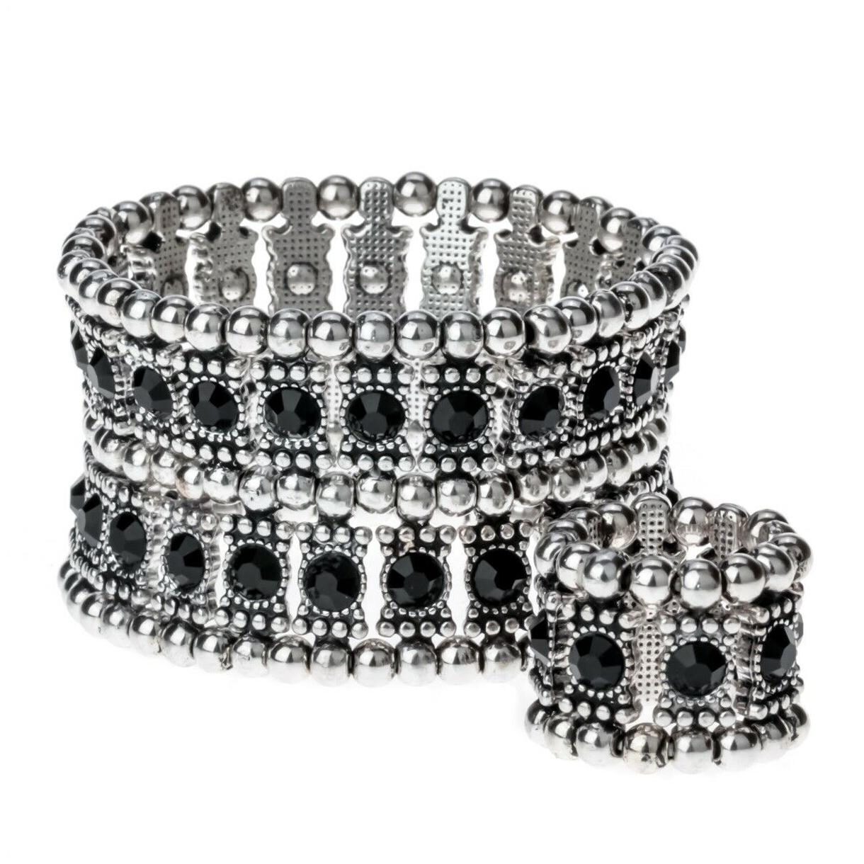 

Stretch cuff bracelet ring sets jewelry gifts for women A1 2 row gold silver