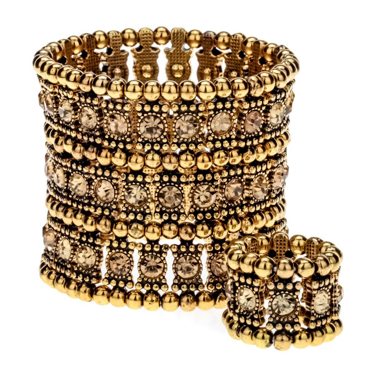 

Stretch cuff bracelet ring sets jewelry gifts for women A1 3 row gold silver