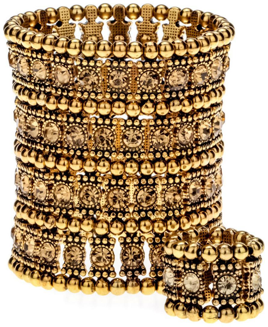 

Stretch cuff bracelet ring sets jewelry gifts for women A1 4 row gold silver
