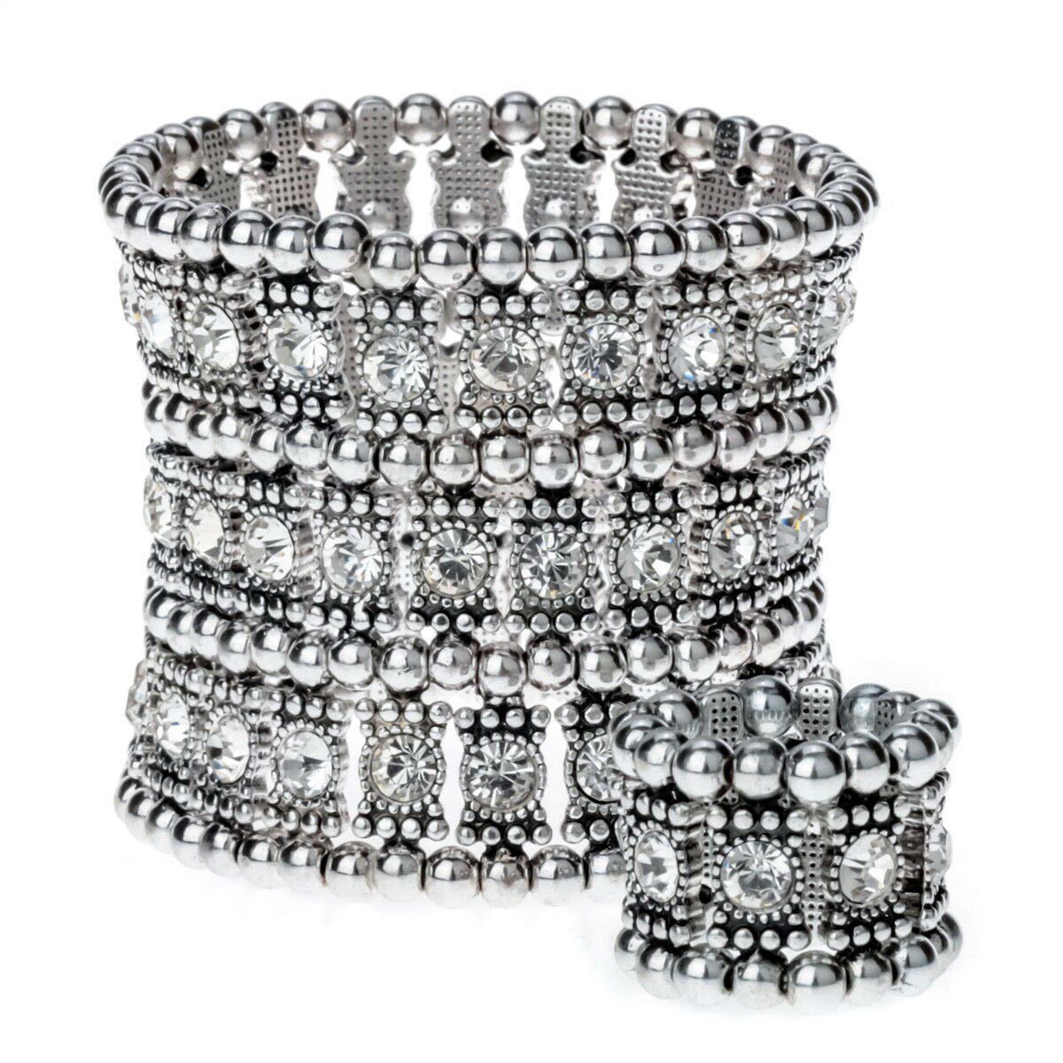 

Stretch cuff bracelet ring sets jewelry gifts for women A1 3 row gold silver