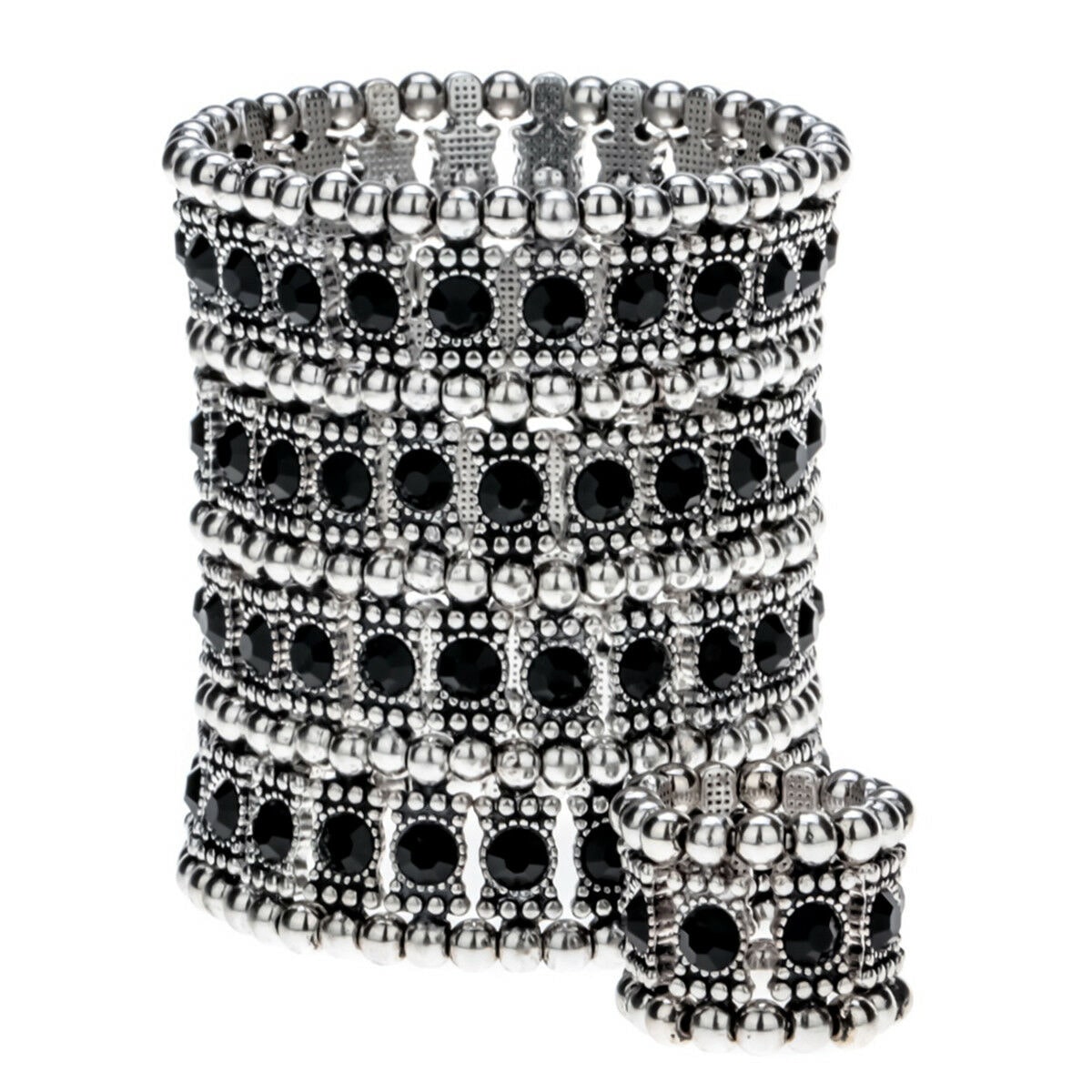 

Stretch cuff bracelet ring sets jewelry gifts for women A1 4 row gold silver