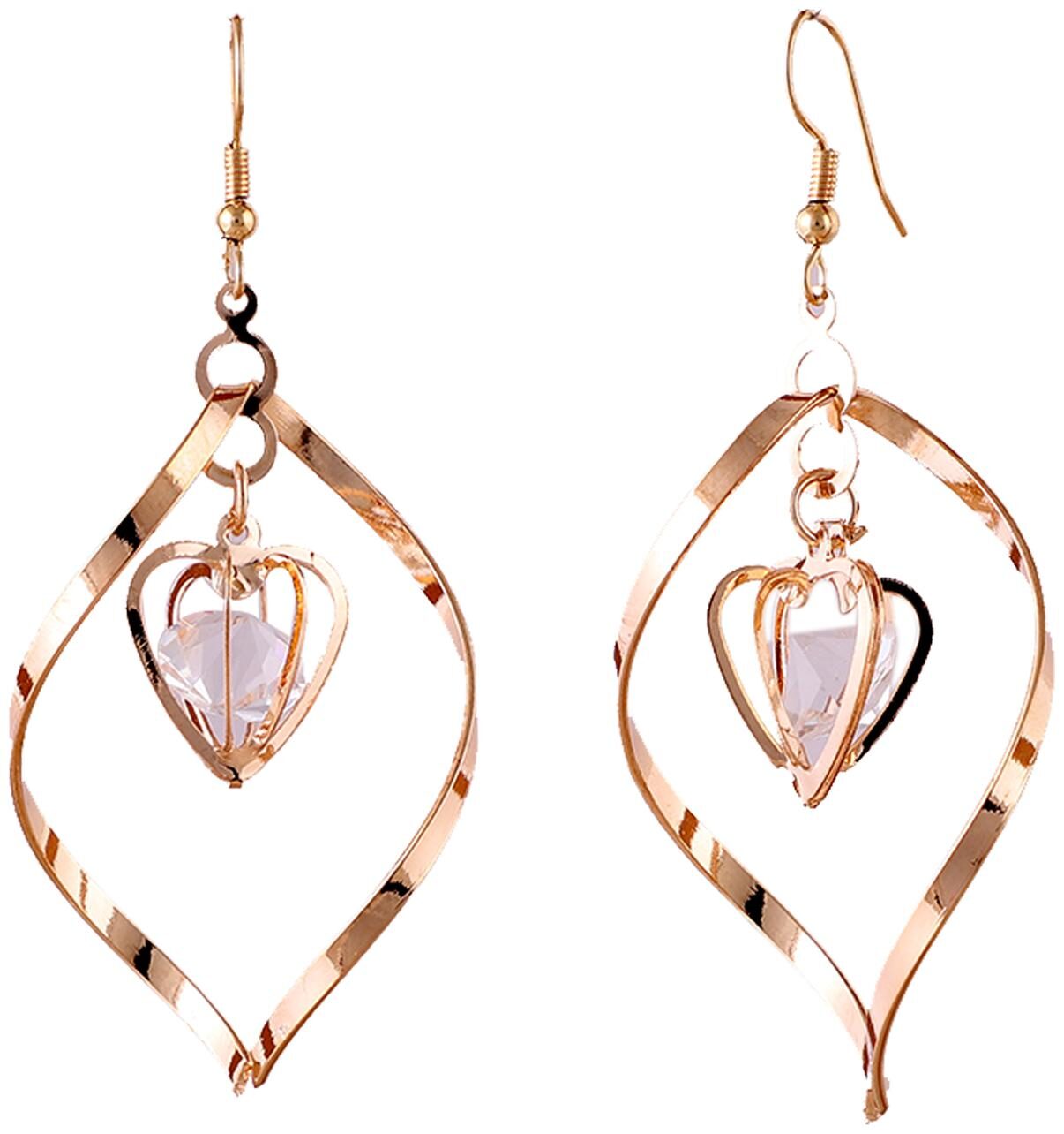 

Stylish Decorated Golden Swirl Earrings For Girls With Clear Hanging Crystal