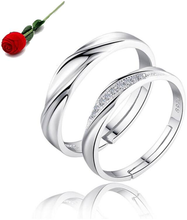 STYLISH TEENS King & Queen Sterling Silver Swarovski Zirconia Adjustable Couple Rings