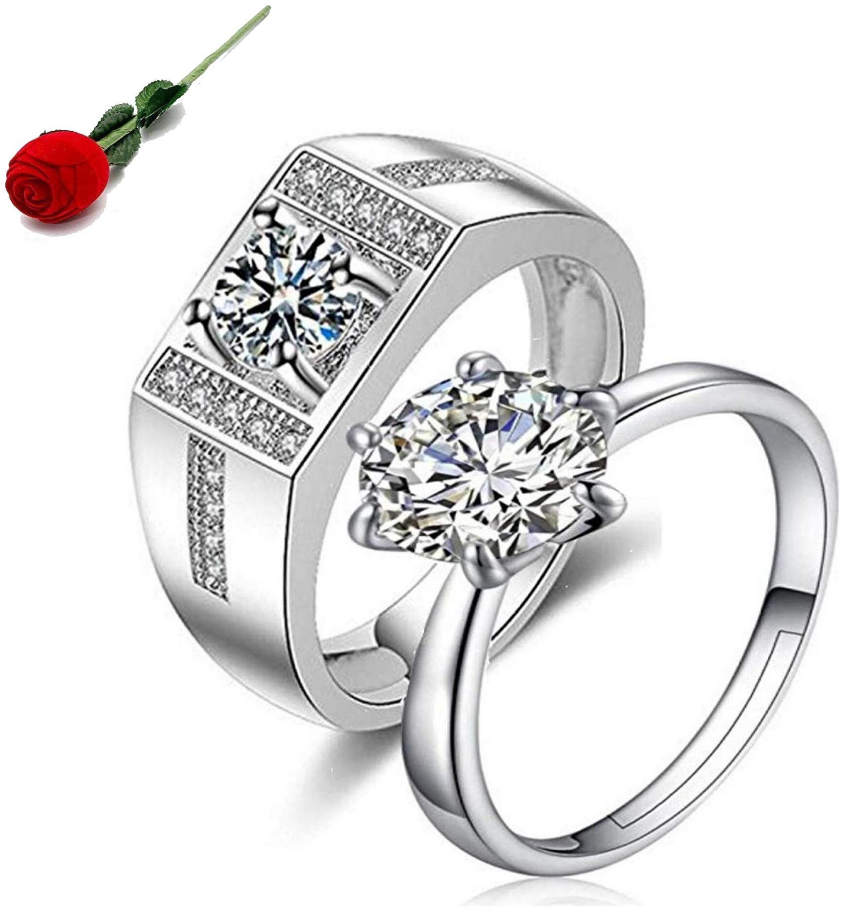 

STYLISH TEENS Engagement Special Valentine Adjustable Couple Rings with Rose Box Packing