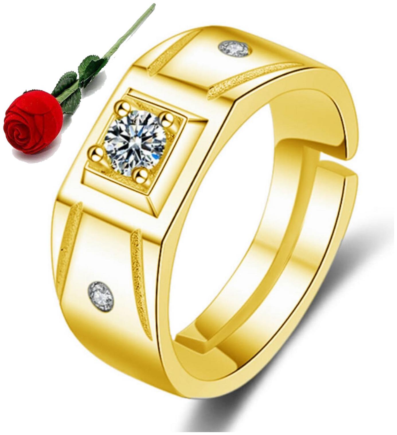 

Stylish Teens Macho Look 24 Kt Gold Plated Non-Precious Metal Ring For Men Boys With Red Rose Box