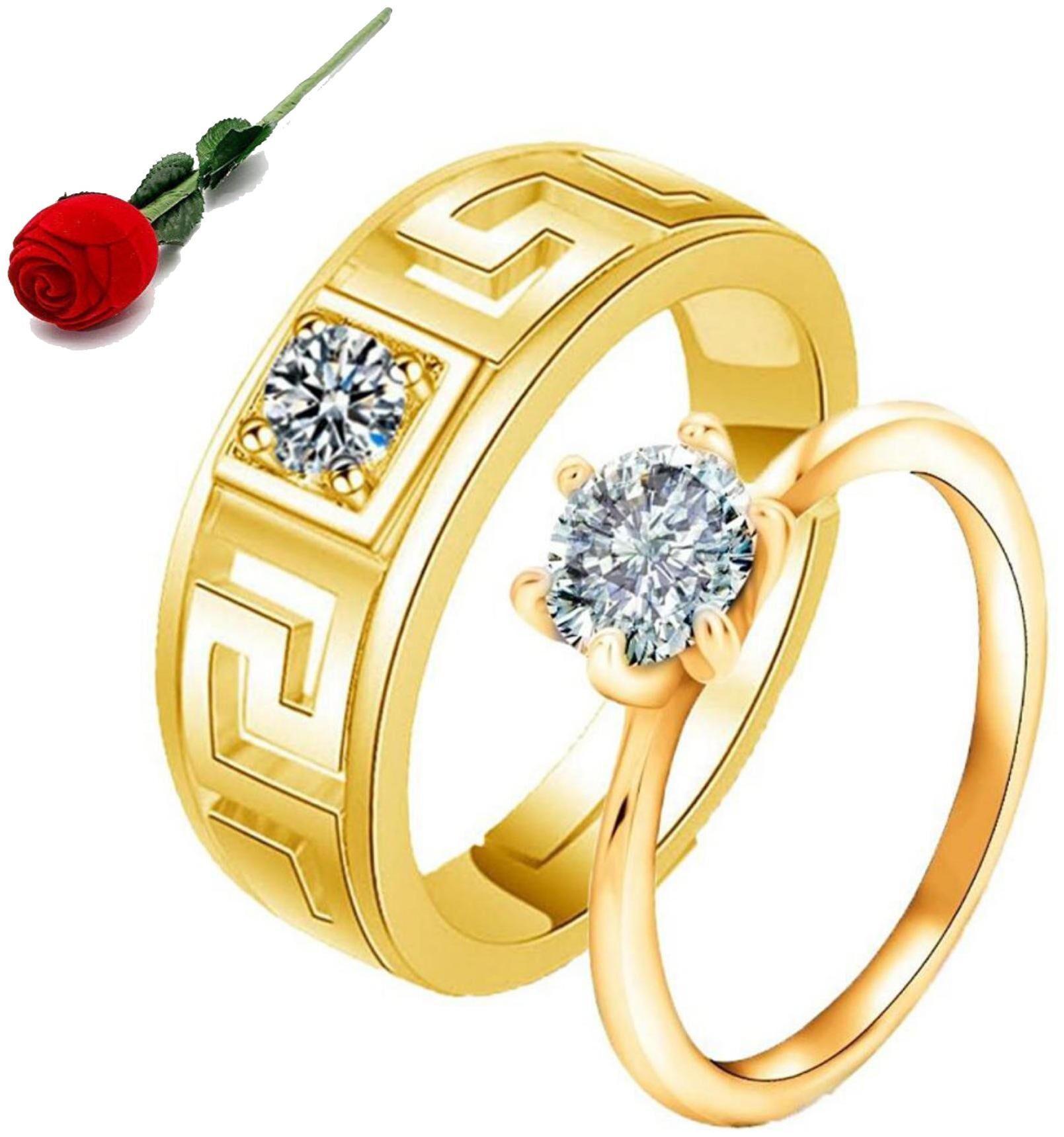 

STYLISH TEENS King Queen 24 KT Gold Swarovski Zirconia Adjustable Couple Rings