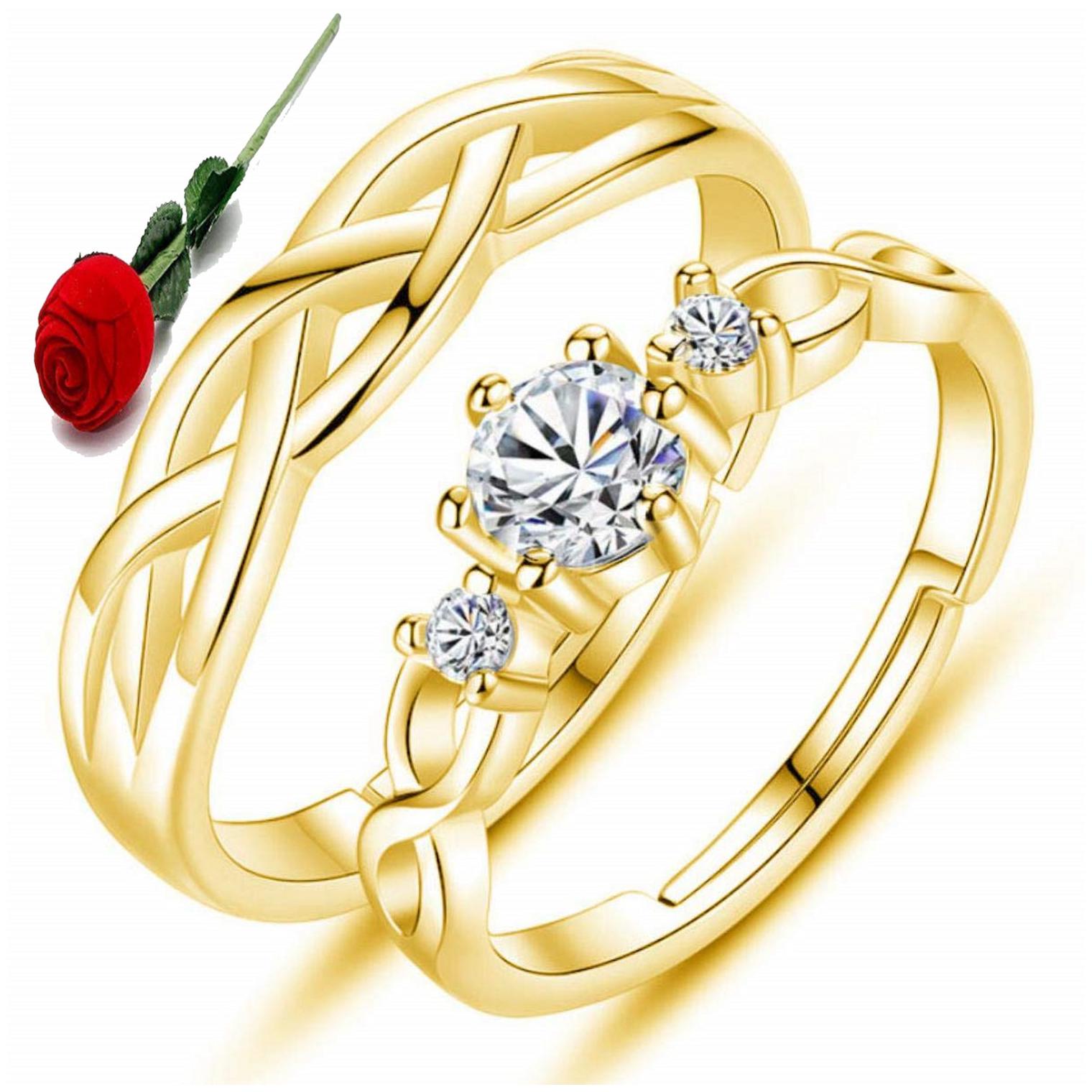 

STYLISH TEENS King Queen Gold Plated Swarovski Zirconia Adjustable Couple Rings