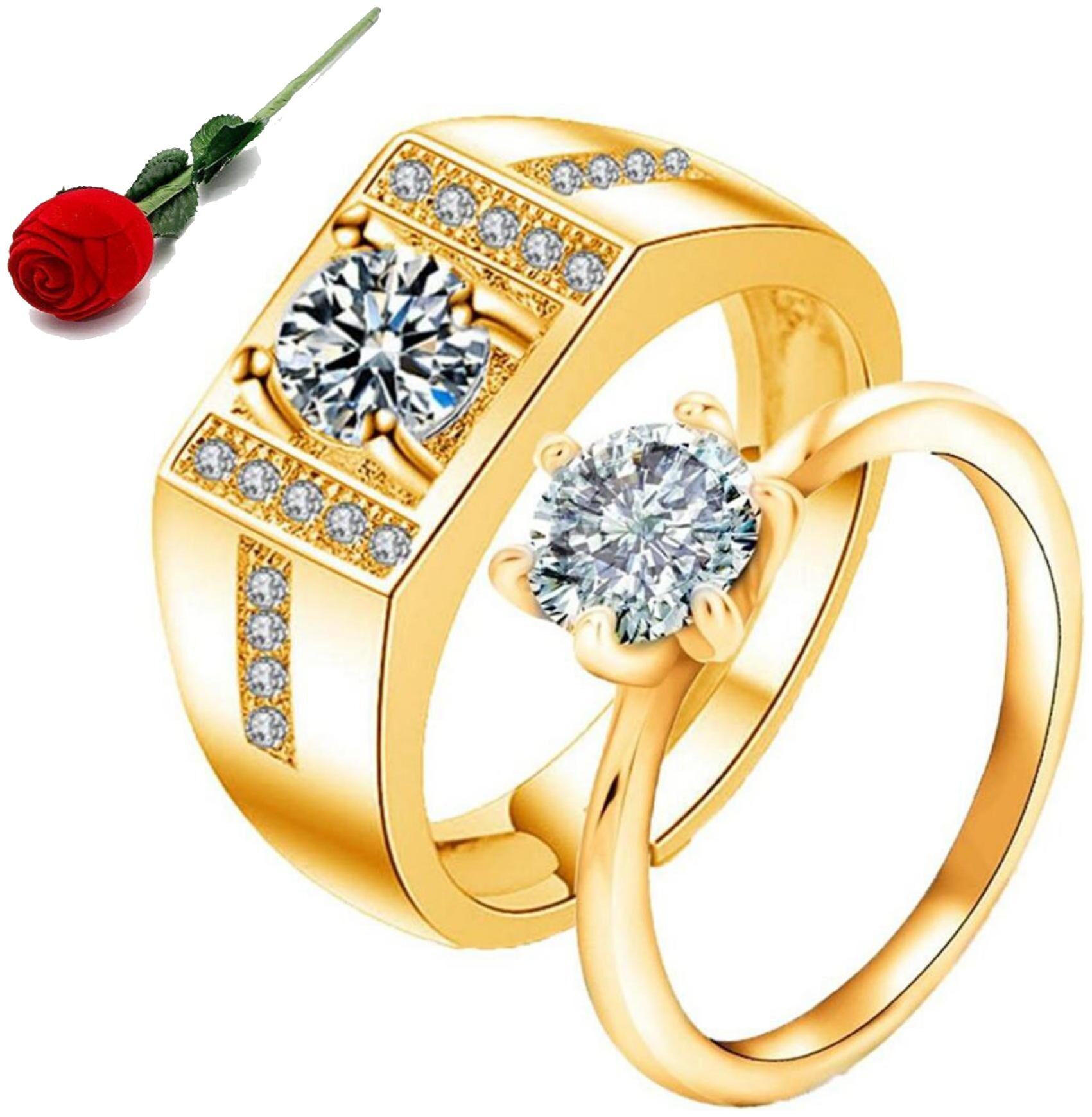 

STYLISH TEENS King Queen 24 KT Gold Swarovski Zirconia Adjustable Couple Rings