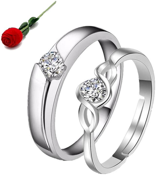 STYLISH TEENS King & Queen Sterling Silver Swarovski Zirconia Adjustable Couple Rings