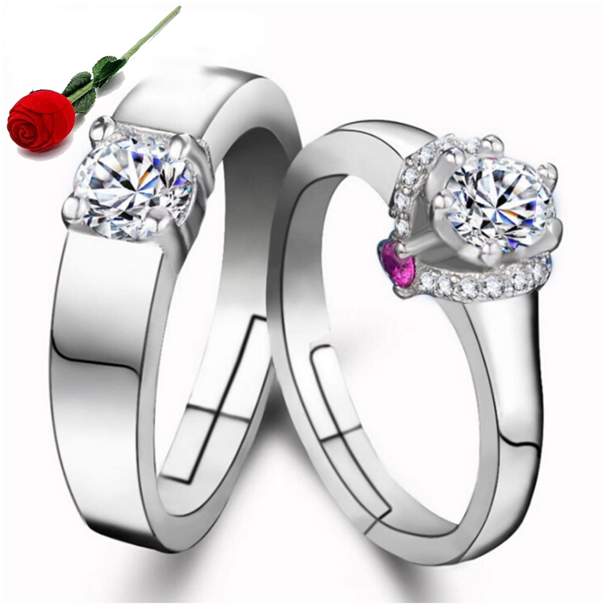 

STYLISH TEENS King Queen Sterling Silver Swarovski Zirconia Adjustable Couple Rings