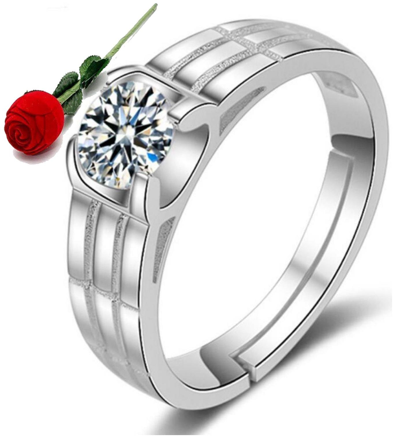 

Stylish Teens Limited Edition Sterling Silver Swarovski Solitaire Adjustable Mens Rings Dc- 122 With Red Rose Box