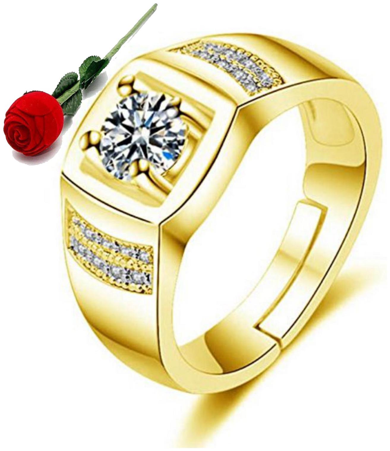 

Stylish Teens Exclusive Limited Edition 24Kt Gold Swarovski Solitaire Adjustable Mens Rings With Red Rose Box