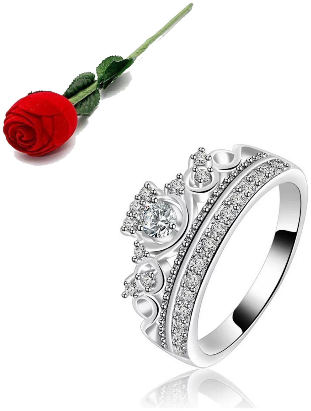 

Stylish Teens Princess Queen Valentine Ring For Women Girls (Silver 7) With Rose Box Packing