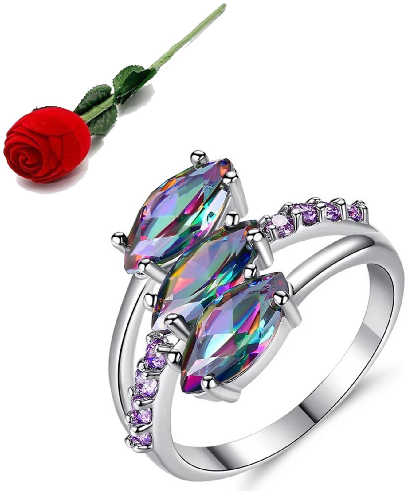 

Stylish Teens Trendy Multicolor Ring For Women Girls (Us Size-7) Stainless Steel Swarovski Sterling Silver Plated Ring With Rose Box Packing