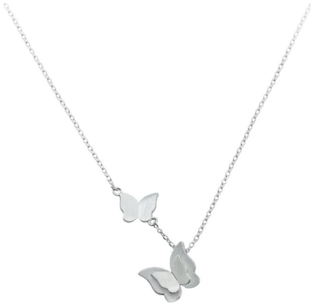

Stylish Teens Silver Color Stainless Steel Double Butterfly Pendant And Chain For Girls