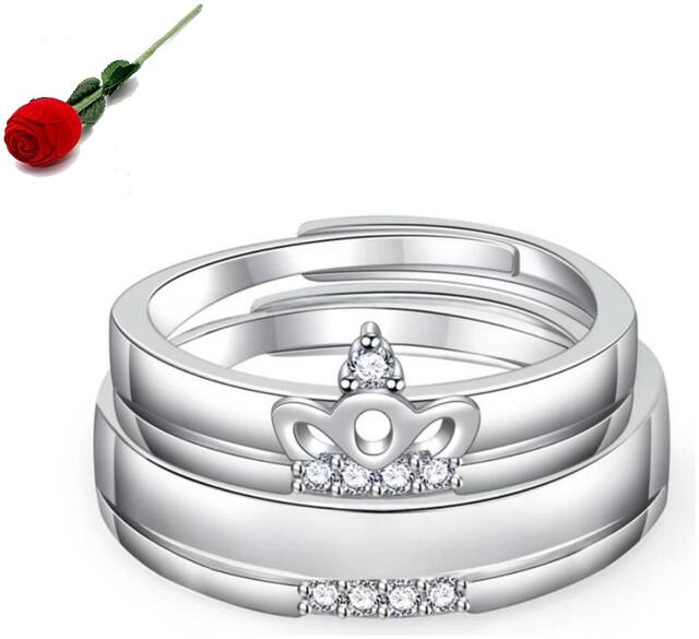 STYLISH TEENS Queen & King Limited Edition Love Valentine Sterling Silver Couple Rings with Rose Box Packing