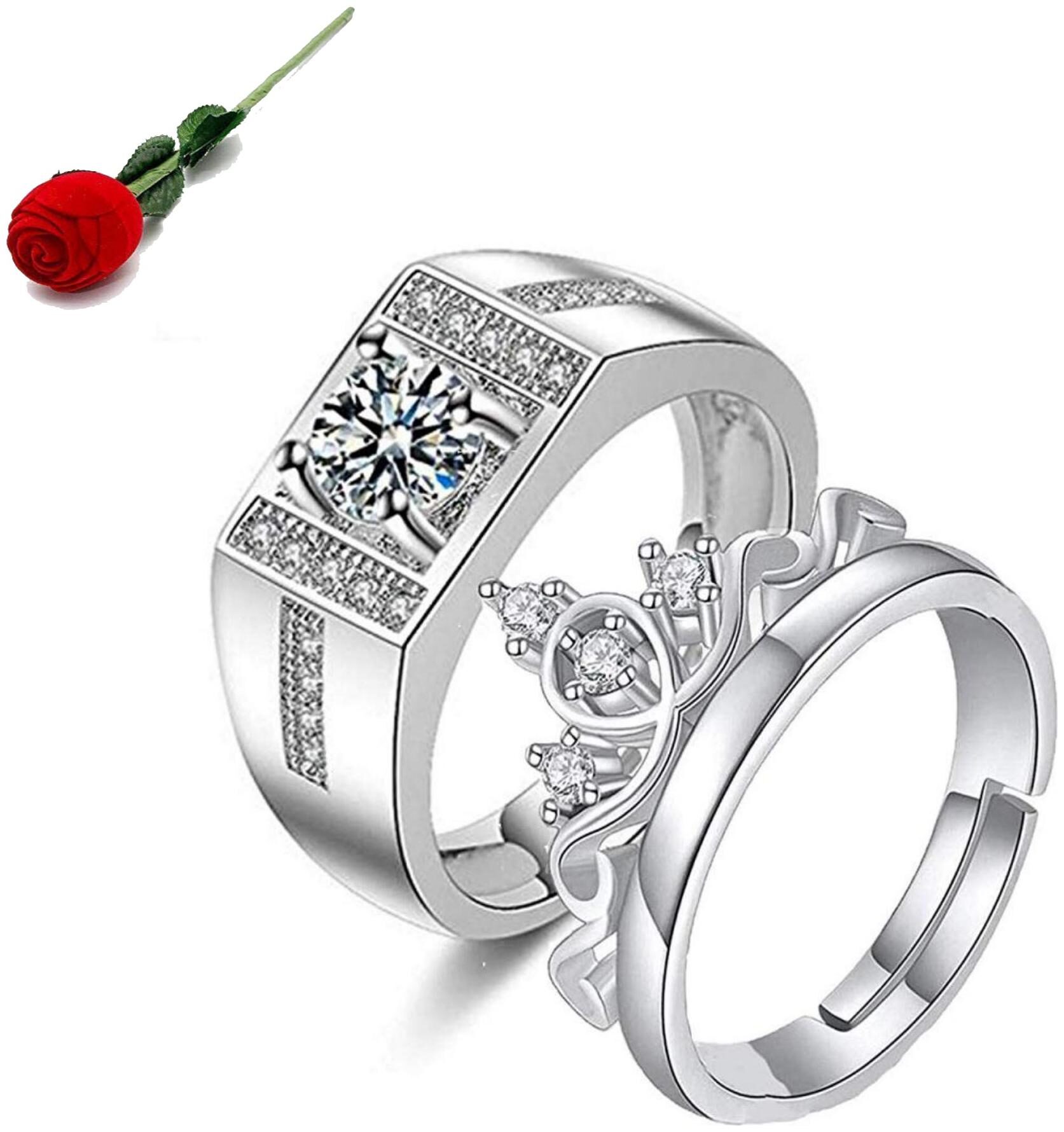 

STYLISH TEENS Engagement Special Valentine Adjustable Couple Rings with Rose Box Packing