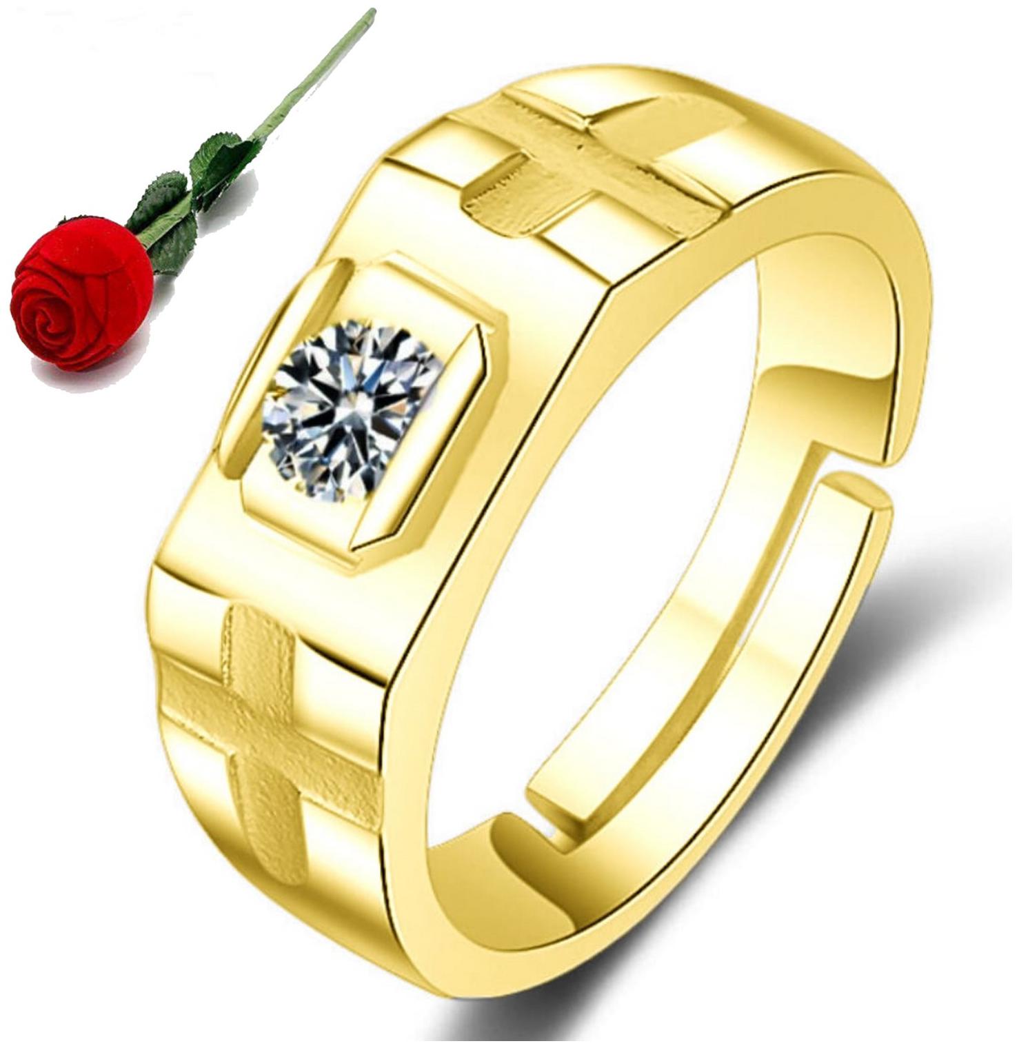 

Stylish Teens Macho Look 24 Kt Gold Plated Non-Precious Metal Ring For Men Boys With Red Rose Box