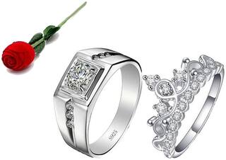 STYLISH TEENS King & Queen Love Forever Sterling Silver Swarovski Elements Adjustable Couple Rings