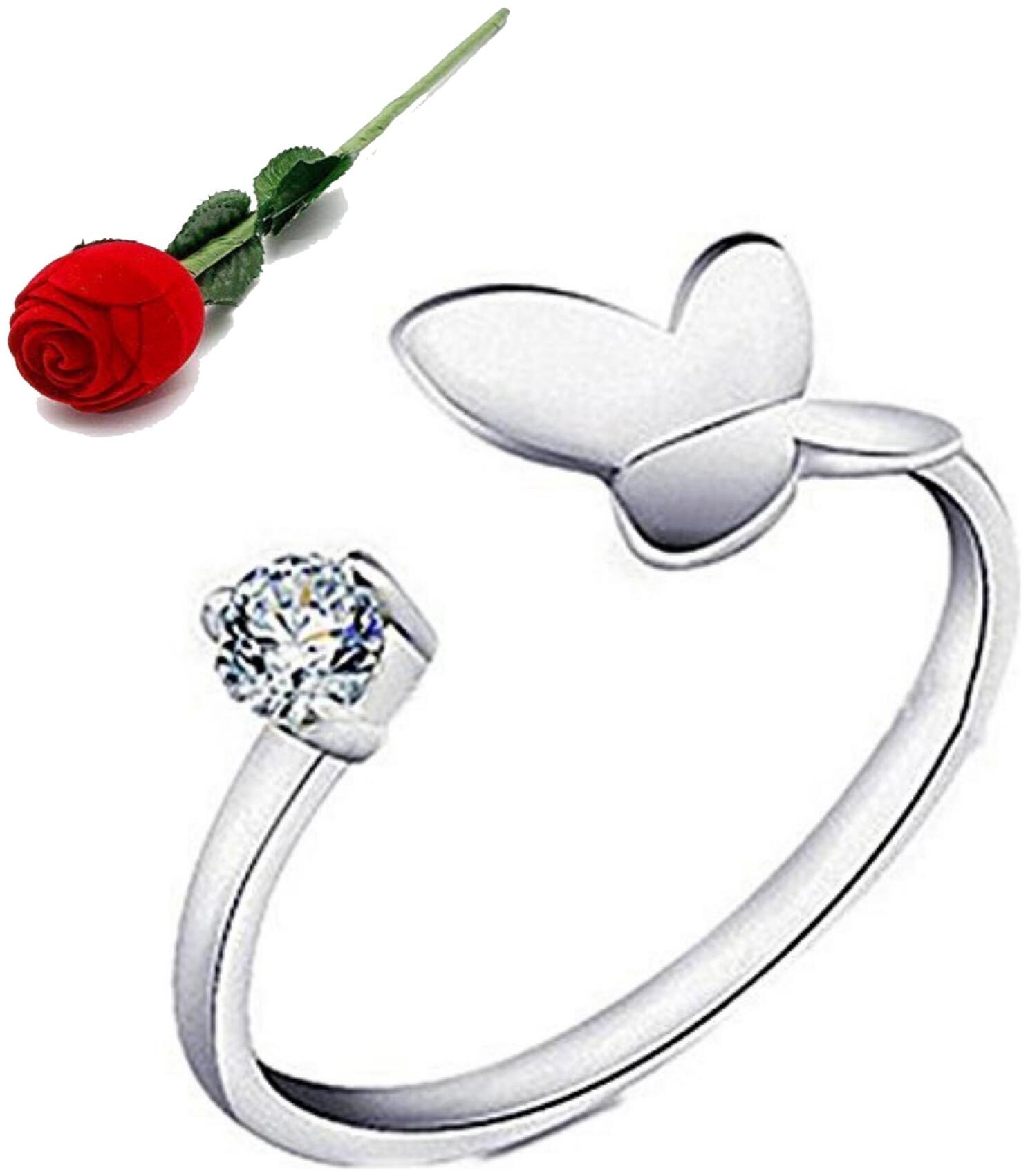 

Stylish Teens Bewitching Butterfly Adjustable Swarovski Ring With Rose Box Packing