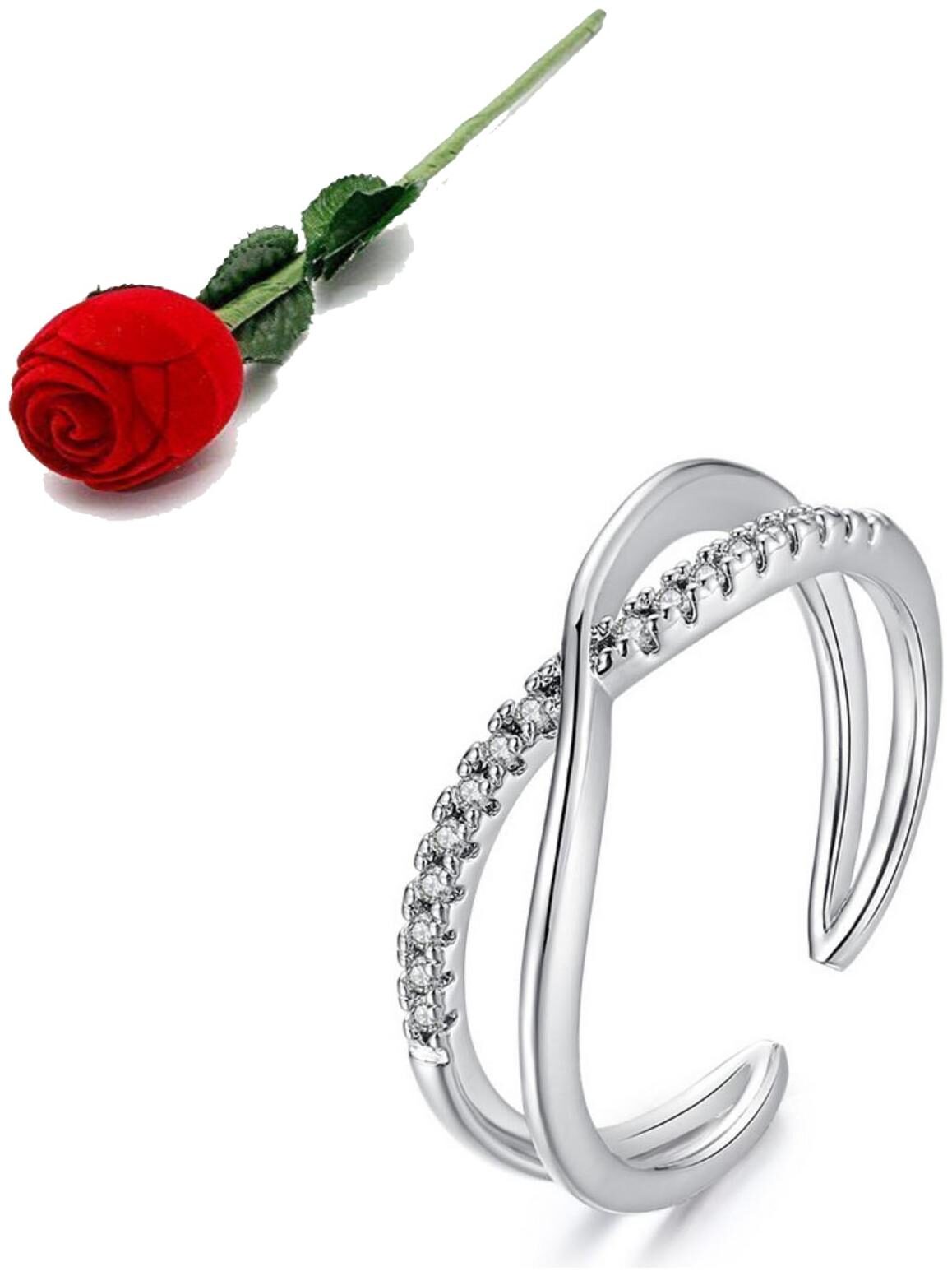 

Stylish Teens Trendy Cross Zircon Sterling Silver Ring For Women Girls With Rose Box Packing