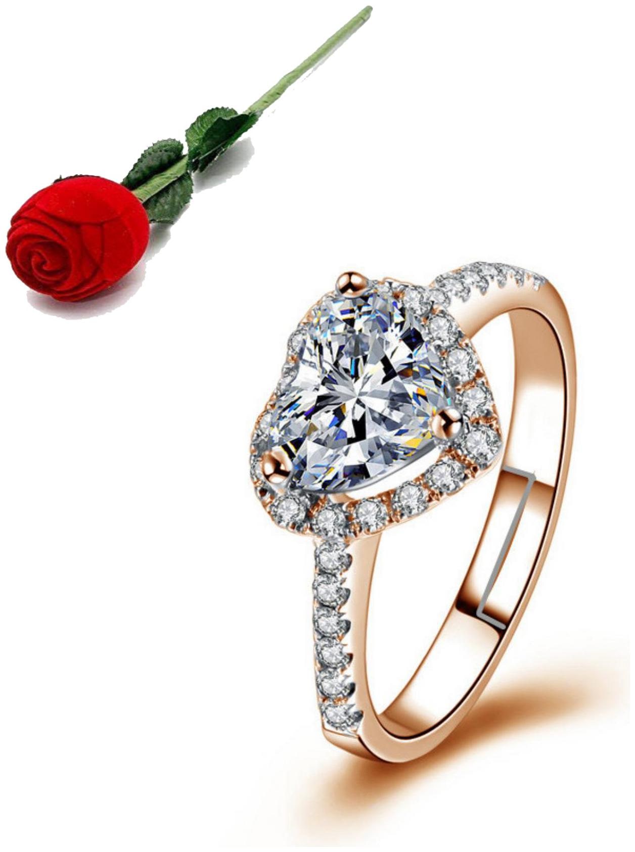 

Stylish Teens Valentine Heart Love Rose Gold Plated Adjustable Ring For Women Girls With Rose Box Packing