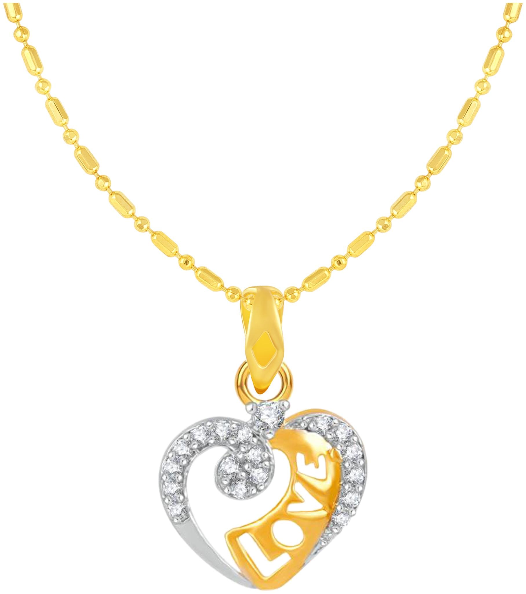 

Sukai Jewels Heart Gold Plated Alloy Brass Cubic Zirconia Pendant with Chain for Women Girls