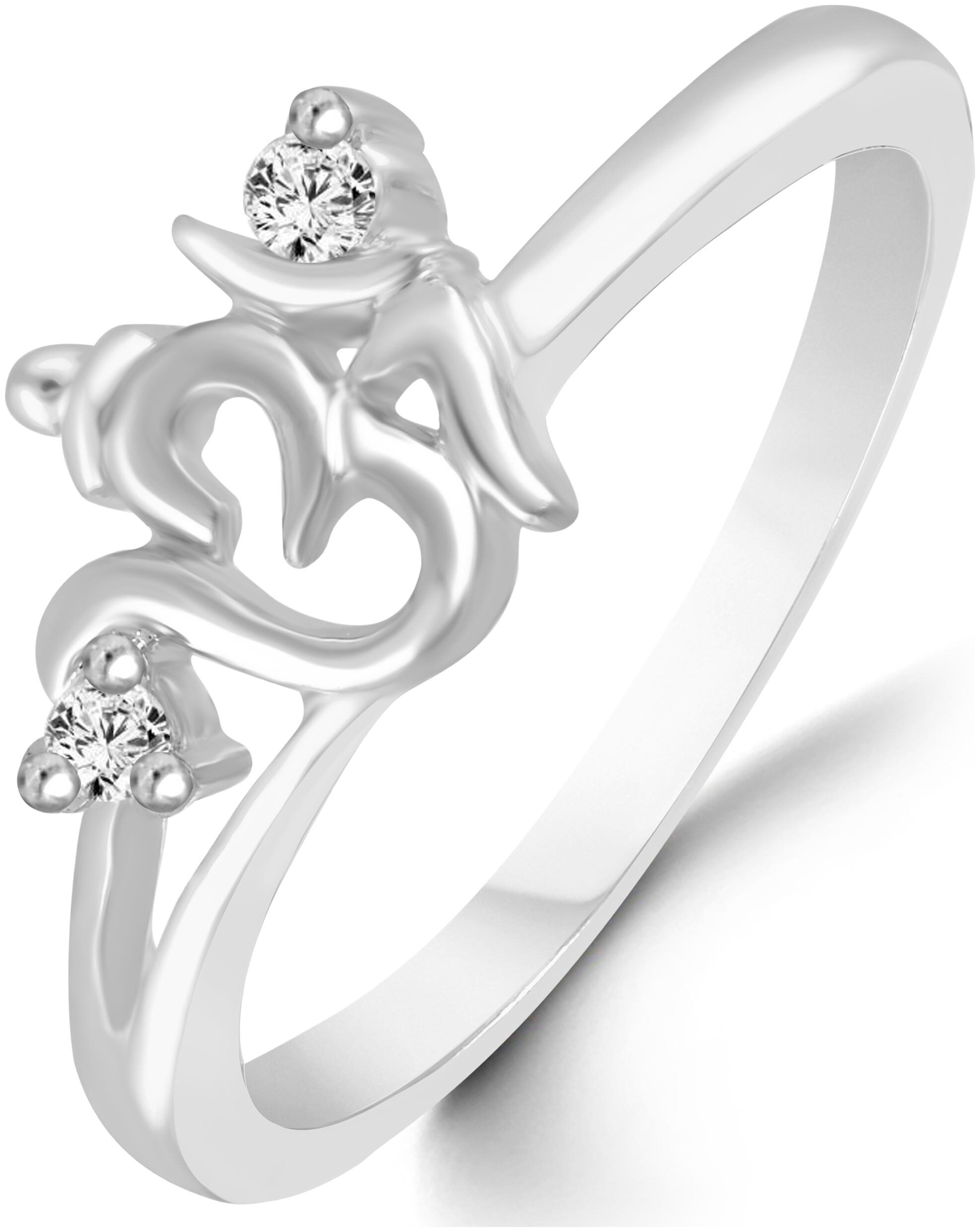 

Sukai Jewels OM Diamond Studded Rhodium Plated Alloy Brass Cz American Diamond Finger Ring for Women Girl R