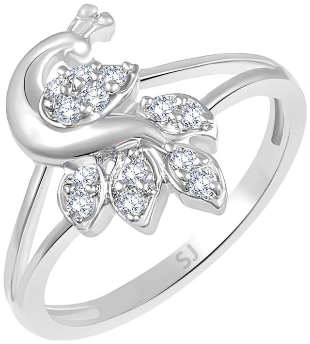 Sukai Jewels Mayur Solitaire Rhodium Plated Ring For Women and Girls