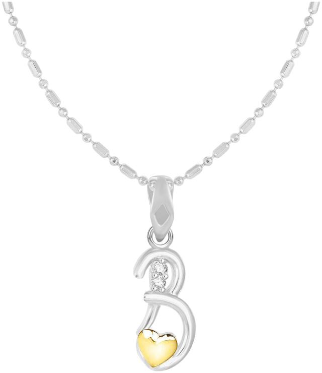 Sukai Jewels Heart Cursive'B' Rhodium Plated Alphabet Pendant For Women and Girls