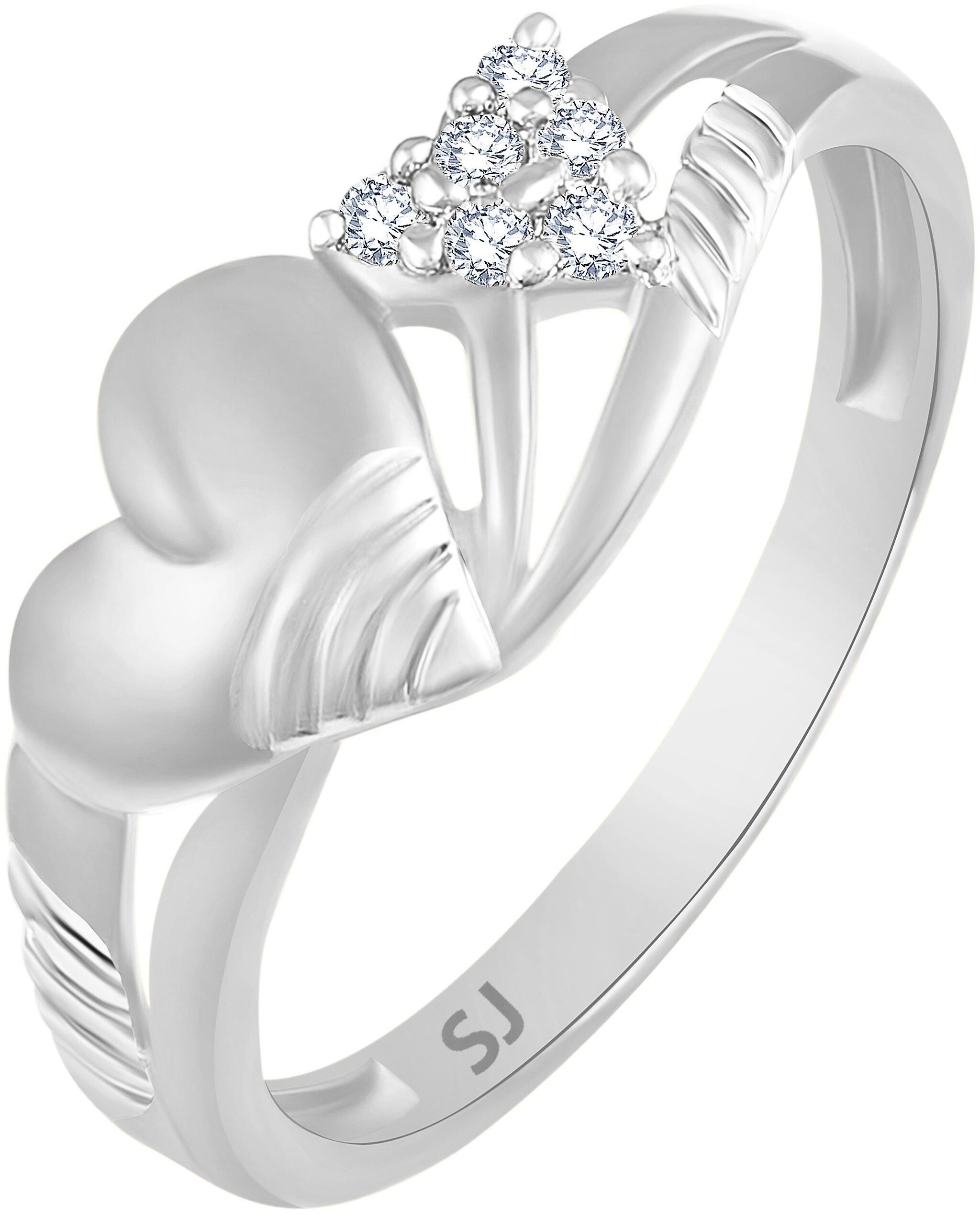 

Sukai Jewels Bonded Charm Heart Rhodium Plated Brass Cubic Zirconia Finger Ring for Women Girls