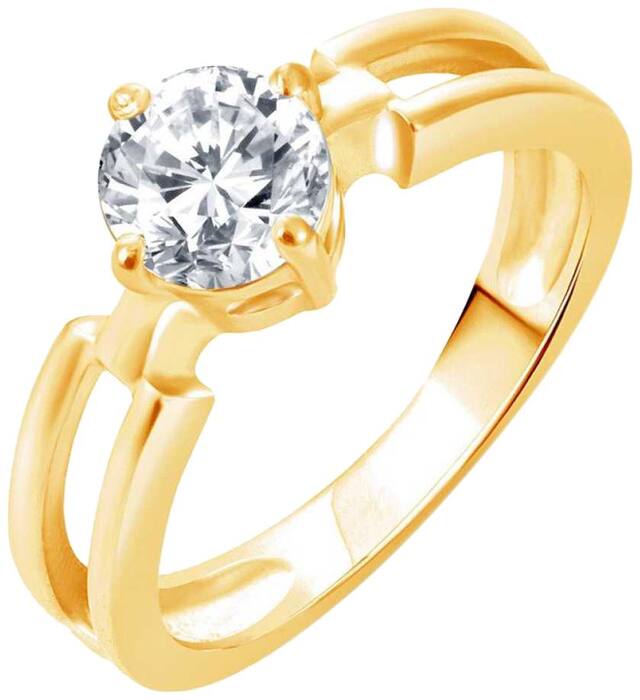 Sukai Jewels Single Solitaire Gold Plated Alloy & Brass Cubic Zirconia Finger Ring For Women And Girls