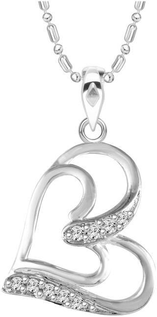 Sukai Jewels Couple Heart Rhodium Plated Alloy & Brass Cubic Zirconia Pendant with Chain for Women & Girls