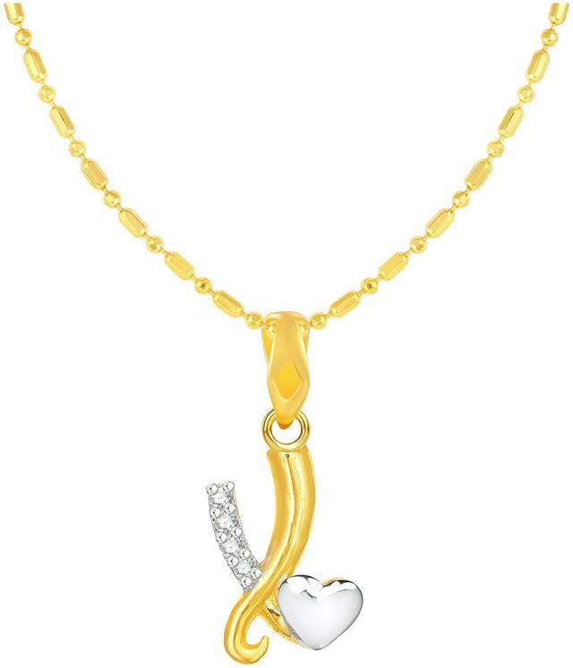 Sukai Jewels Heart Cursive'X' Gold Plated Alphabet Pendant For Women and Girls
