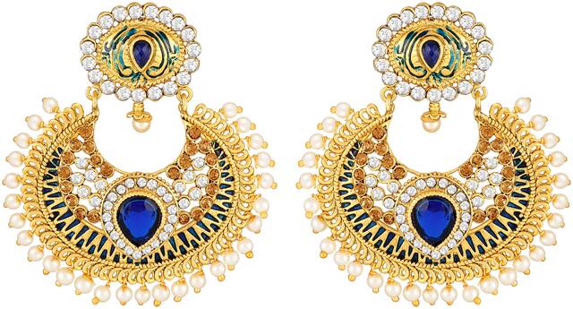 Sukai Jewels Blue Ruby Traditional Gold Plated  Earring For Women and Girls