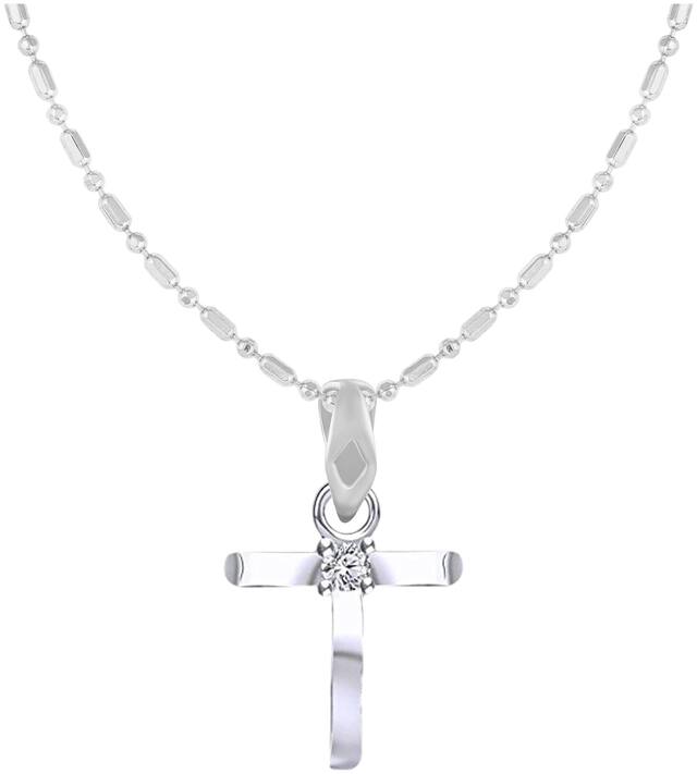 Sukai Jewels Single Soliatire Intial 'T' Rhodium Plated Alphabet Pendant For Women and Girlsls