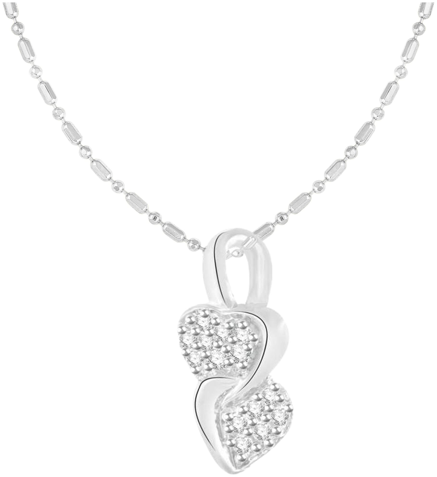 

Sukai Jewels Heart Rhodium Plated Alloy Brass Cubic Zirconia Pendant with Chain for Women Girls