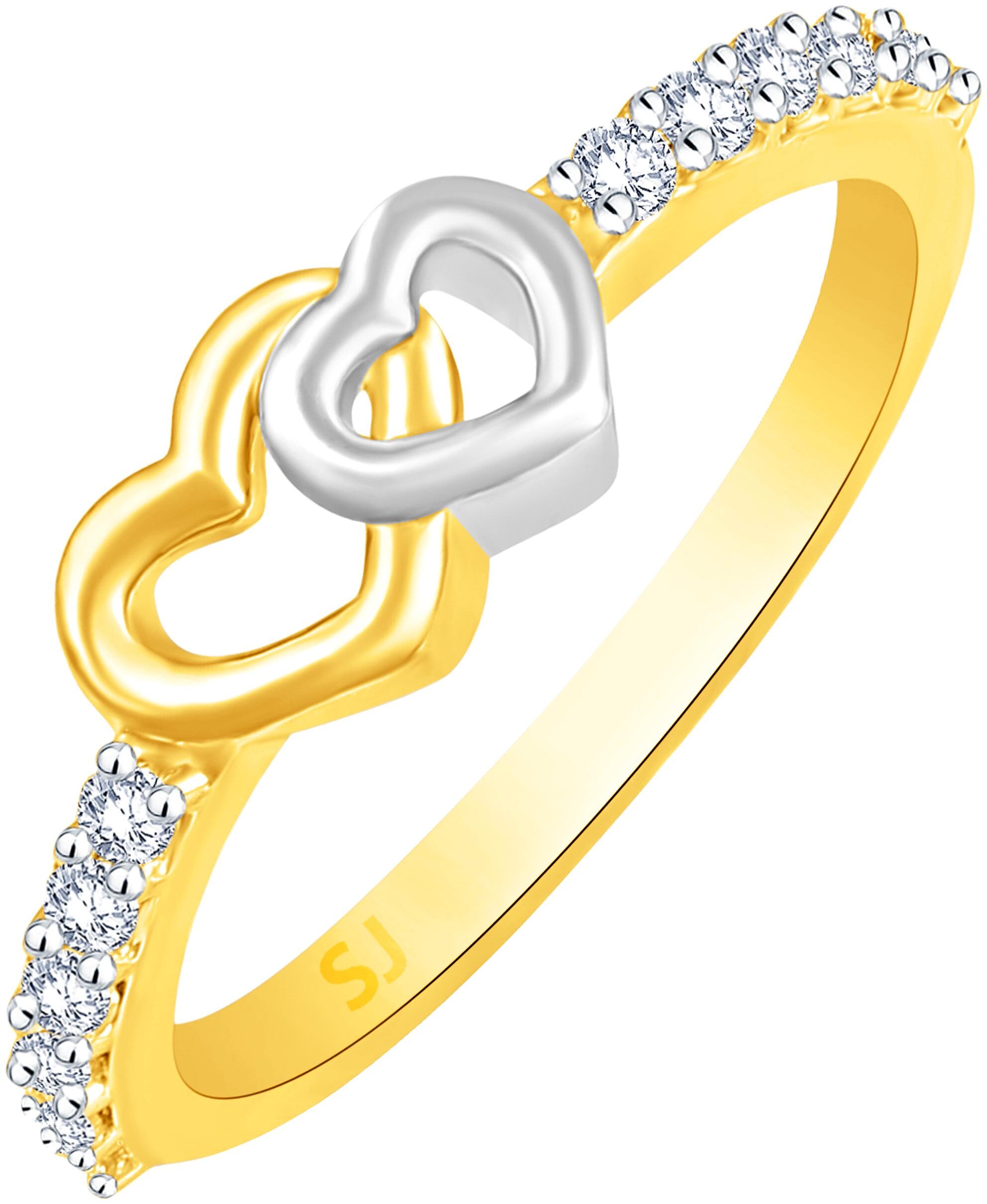

Sukai Jewels Glittering Heart Gold Plated Brass Cubic Zirconia Finger Ring for Women Girls